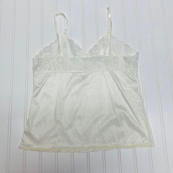 Vintage White Satin Lace Trim Camisole Sz Large - Picture 6 of 7